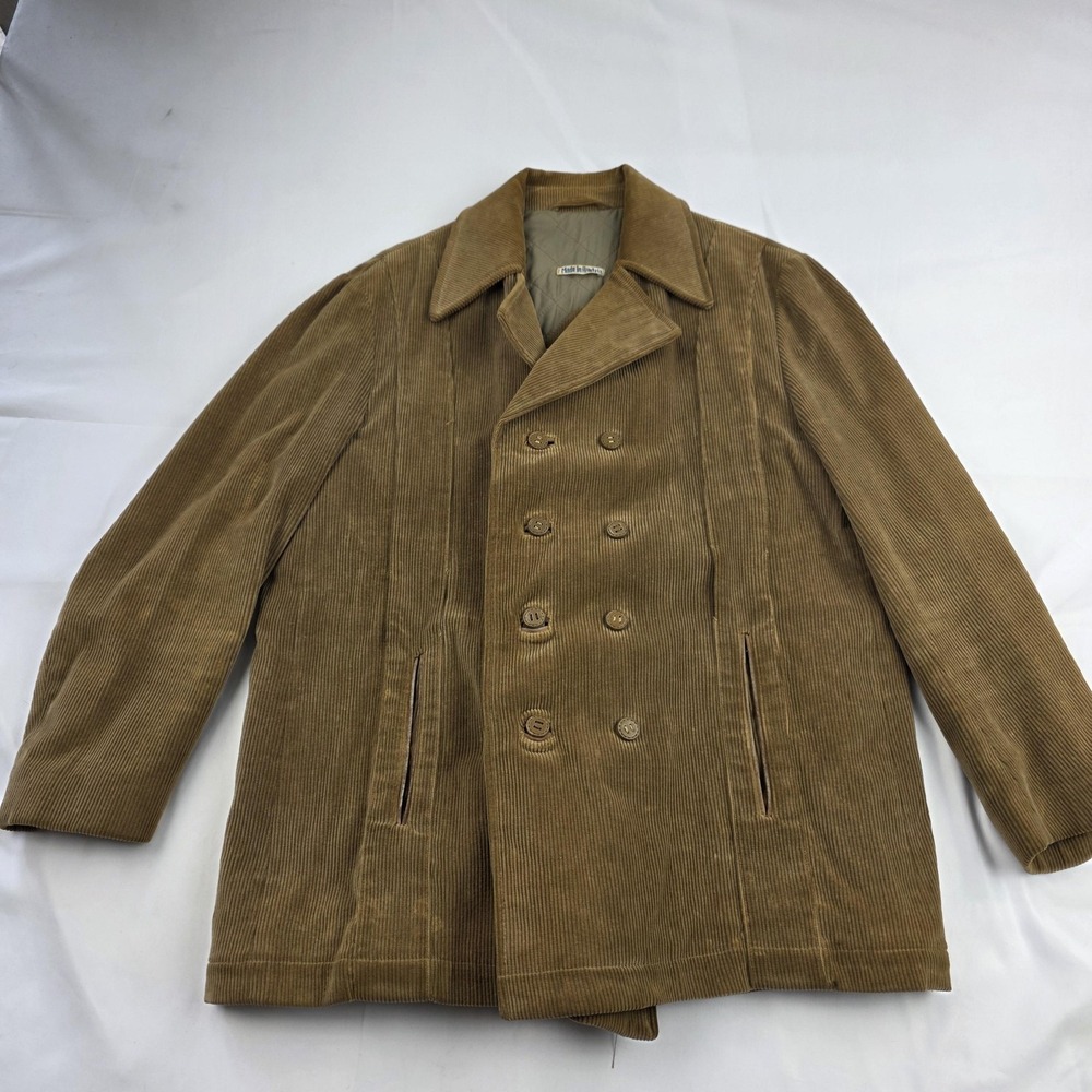 Vintage Gordon & Ferguson Field & Stream Pea Coat Mens 44 Brown Corduroy Lined